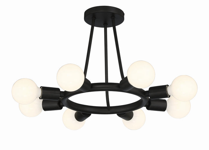 ##Antique Hardware## Dakota 8 Light Black Semi Flush Mount