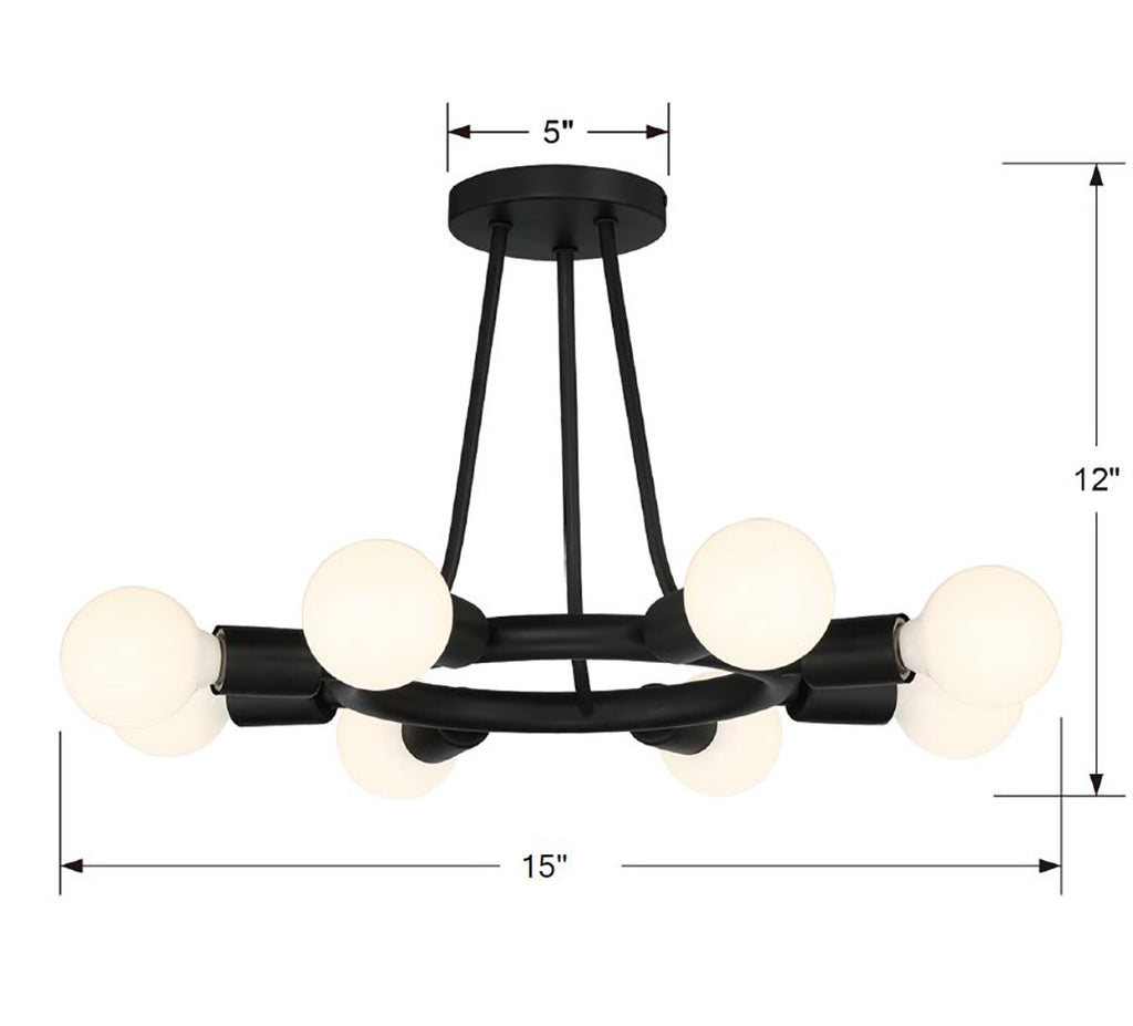 ##Antique Hardware## Dakota 8 Light Black Semi Flush Mount