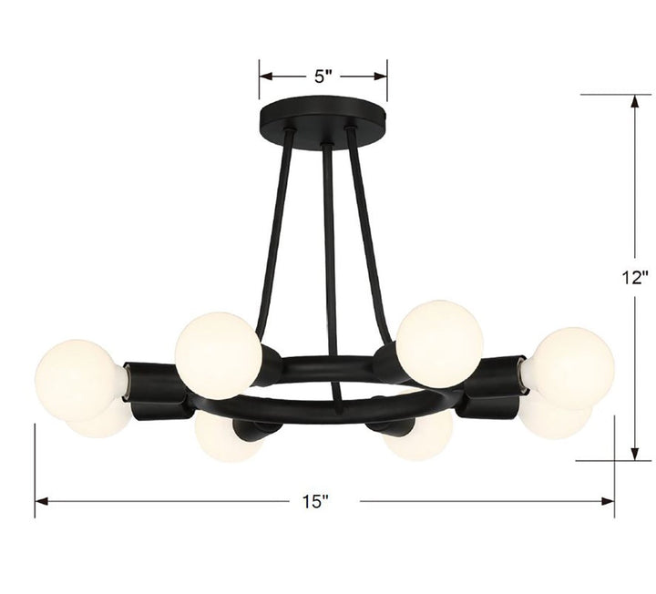 ##Antique Hardware## Dakota 8 Light Black Semi Flush Mount