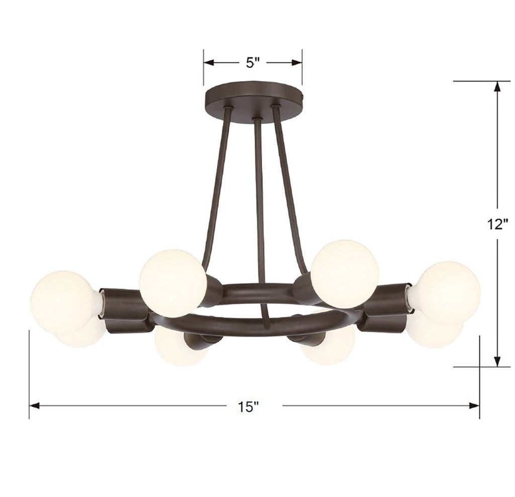 ##Antique Hardware## Dakota 8 Light Charcoal Bronze Semi Flush Mount