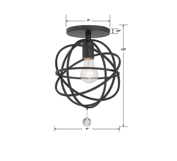 ##Antique Hardware## Solaris 1 Light Black Semi Flush Mount