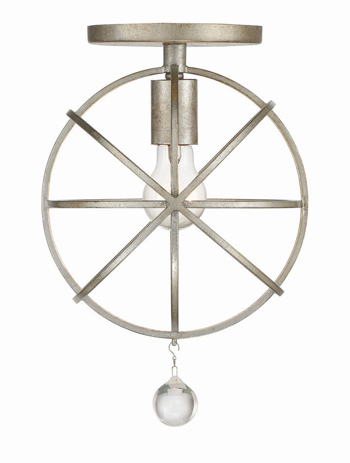 ##Antique Hardware## Solaris 1 Light Olde Silver Semi Flush Mount