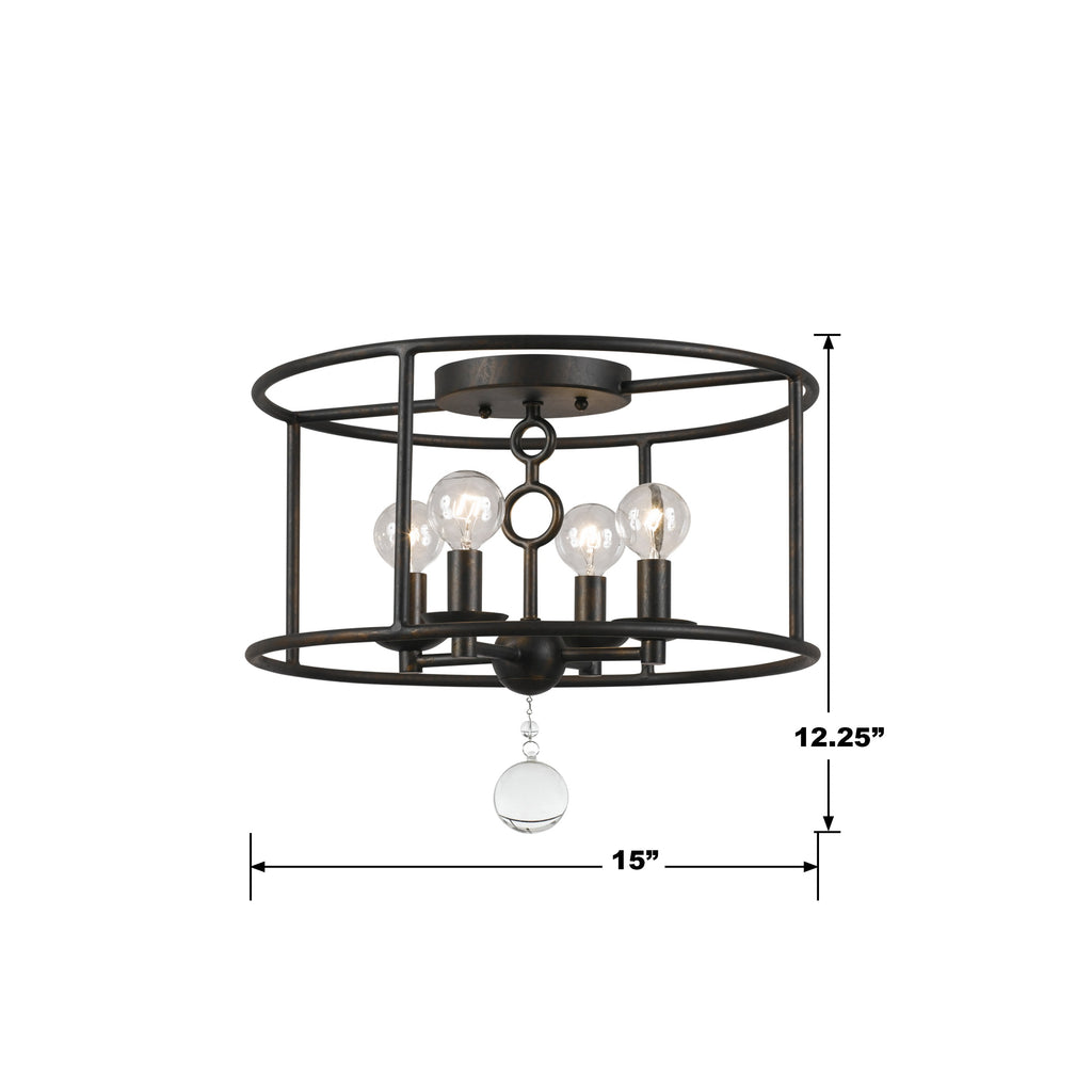 ##Antique Hardware## Cameron 4 Light English Bronze Semi Flush Mount