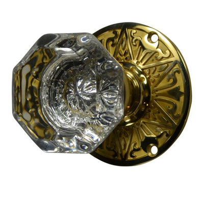##Antique Hardware## Crystal Octagon Door Knob Set with Solid Brass Eastlake Rosettes (Several Finishes Available)