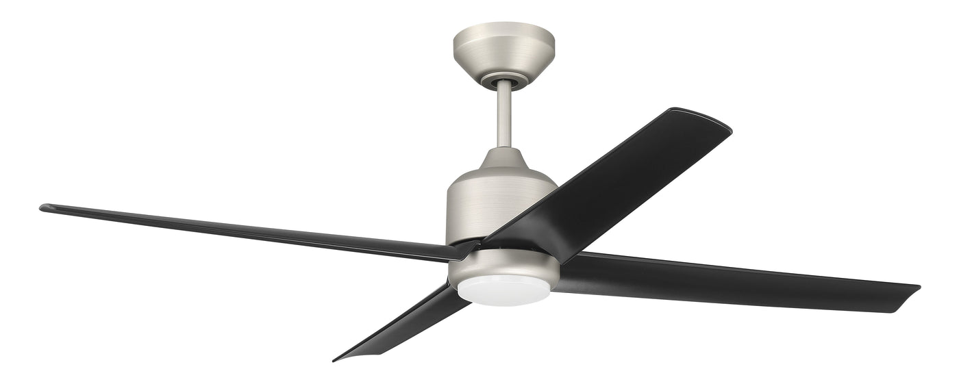 Antique Hardware 52" Quell Fan, Painted Nickel Finish, Flat Black Blades. LED Light, WIFI and Control Included Ceiling Fan