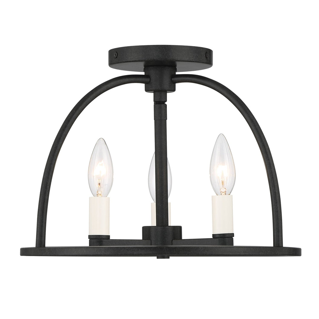 ##Antique Hardware## Abbott 3 Light Black Semi Flush Mount