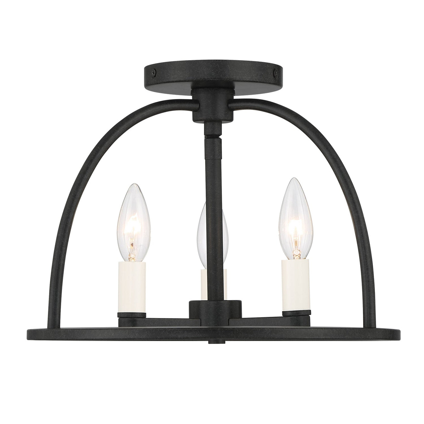 ##Antique Hardware## Abbott 3 Light Black Semi Flush Mount