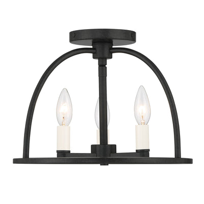 ##Antique Hardware## Abbott 3 Light Black Semi Flush Mount