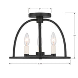 ##Antique Hardware## Abbott 3 Light Black Semi Flush Mount
