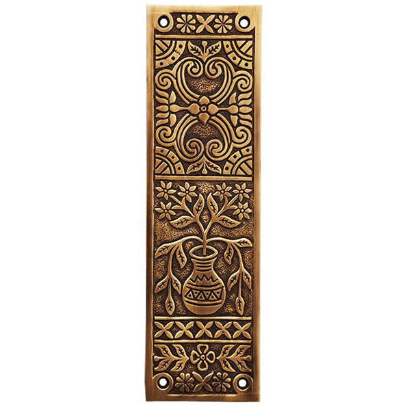 Antique Hardware 10 Inch Broken Leaf Pattern Solid Brass Push Plate DOOR PUSH