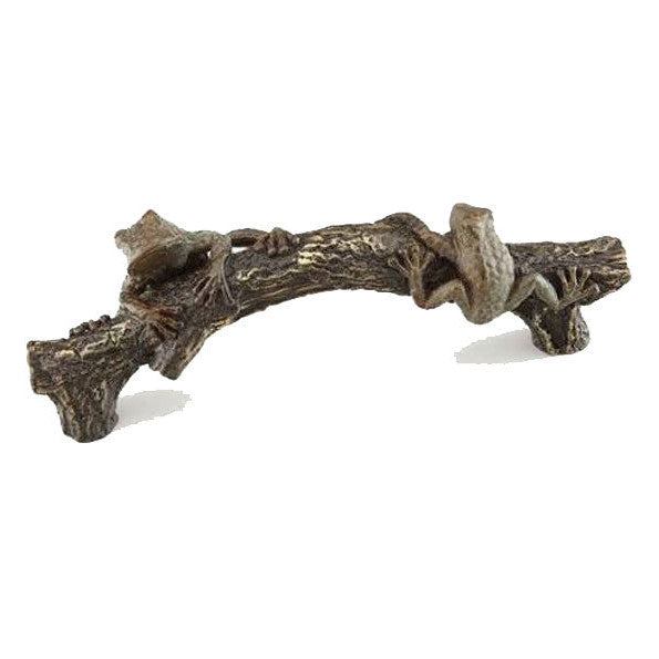 ##Antique Hardware## 1 3/8 Inch (5 1/2 Inch c-c) Symphony Inlays Frog on a Log Pull
