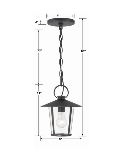 ##Antique Hardware## Andover 1 Light Matte Black Outdoor Pendant