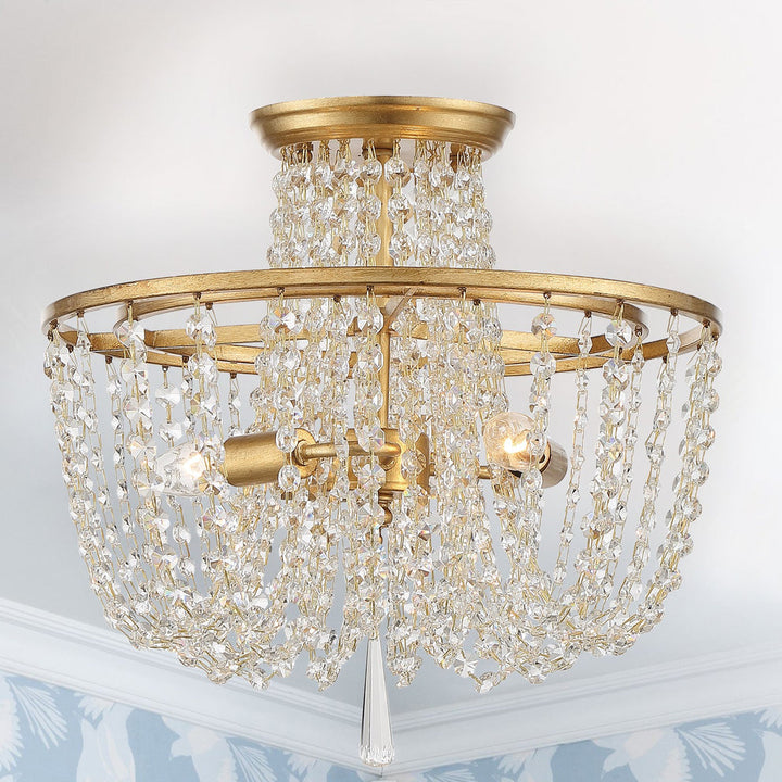 ##Antique Hardware## Arcadia 3 Light Antique Gold Semi Flush Mount