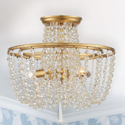 ##Antique Hardware## Arcadia 3 Light Antique Gold Semi Flush Mount