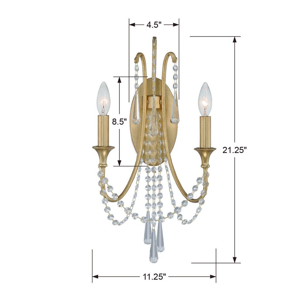 ##Antique Hardware## Arcadia 2 Light Antique Gold Sconce
