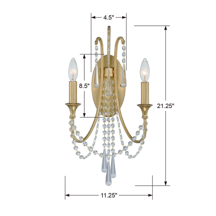 ##Antique Hardware## Arcadia 2 Light Antique Gold Sconce