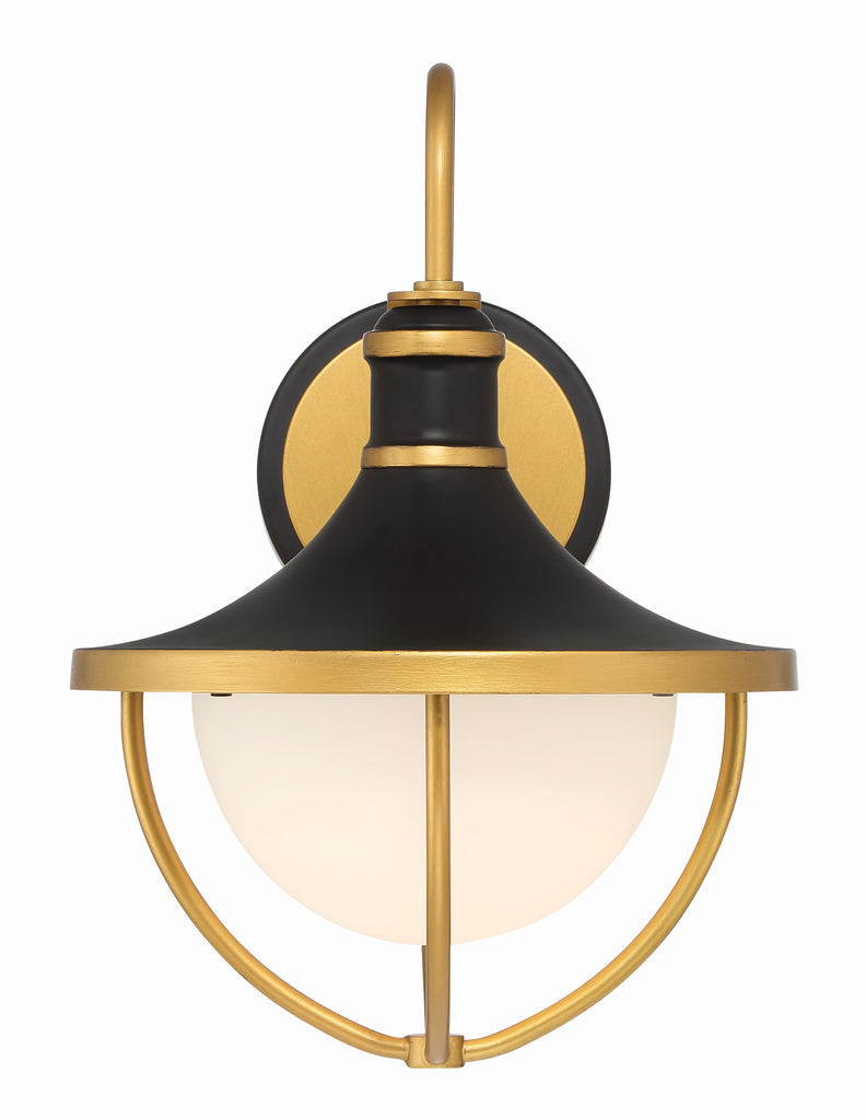 ##Antique Hardware## Atlas 1 Light Matte Black + Textured Gold Outdoor Sconce
