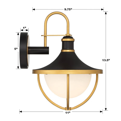 ##Antique Hardware## Atlas 1 Light Matte Black + Textured Gold Outdoor Sconce