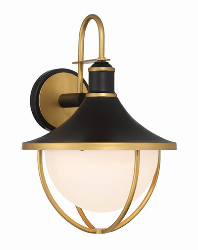 ##Antique Hardware## Atlas 1 Light Matte Black + Textured Gold Outdoor Sconce