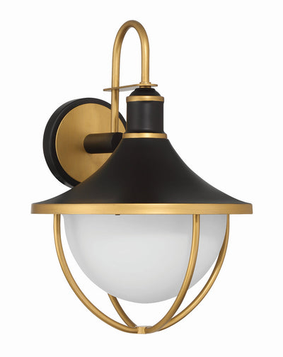 ##Antique Hardware## Atlas 1 Light Matte Black + Textured Gold Outdoor Sconce