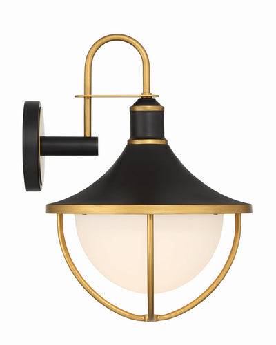 ##Antique Hardware## Atlas 1 Light Matte Black + Textured Gold Outdoor Sconce