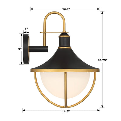 ##Antique Hardware## Atlas 1 Light Matte Black + Textured Gold Outdoor Sconce