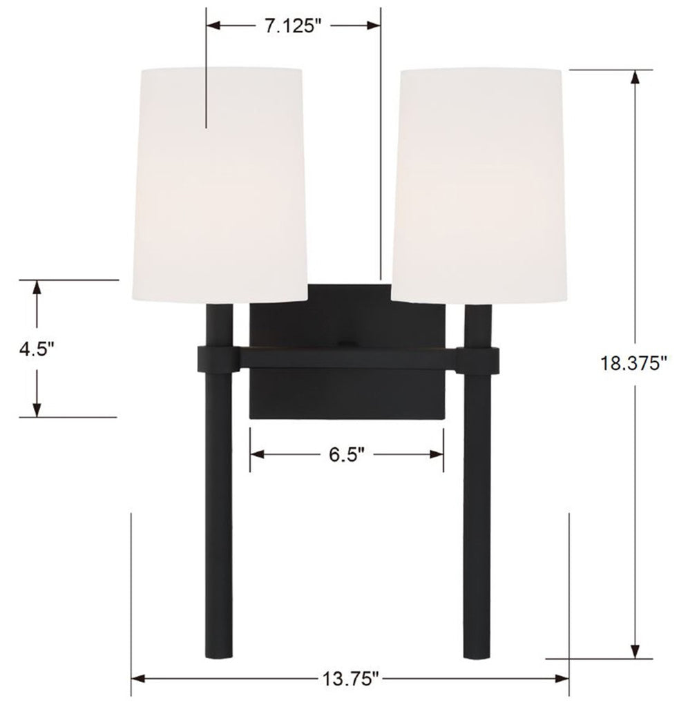 ##Antique Hardware## Bromley 2 Light Black Forged Sconce