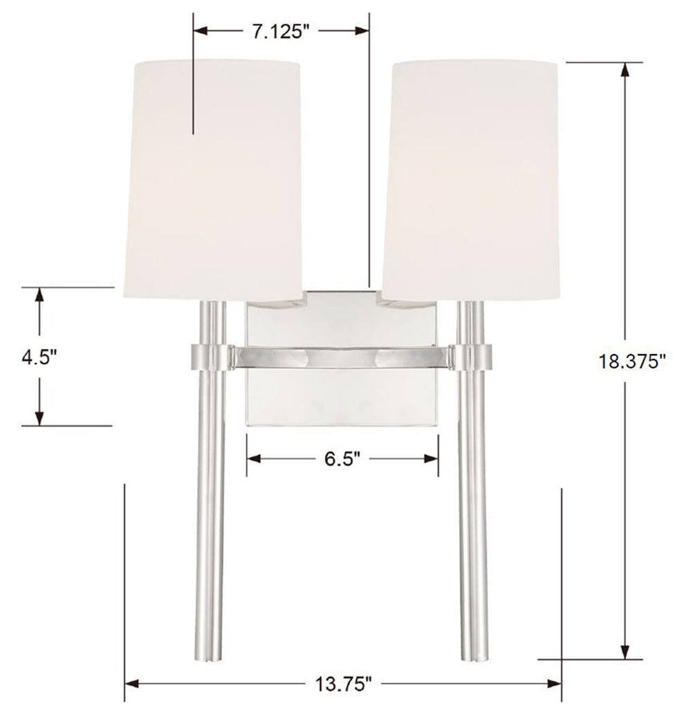 ##Antique Hardware## Bromley 2 Light Polished Nickel Sconce