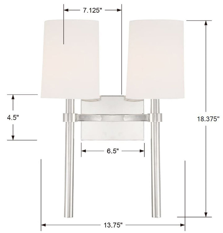 ##Antique Hardware## Bromley 2 Light Polished Nickel Sconce