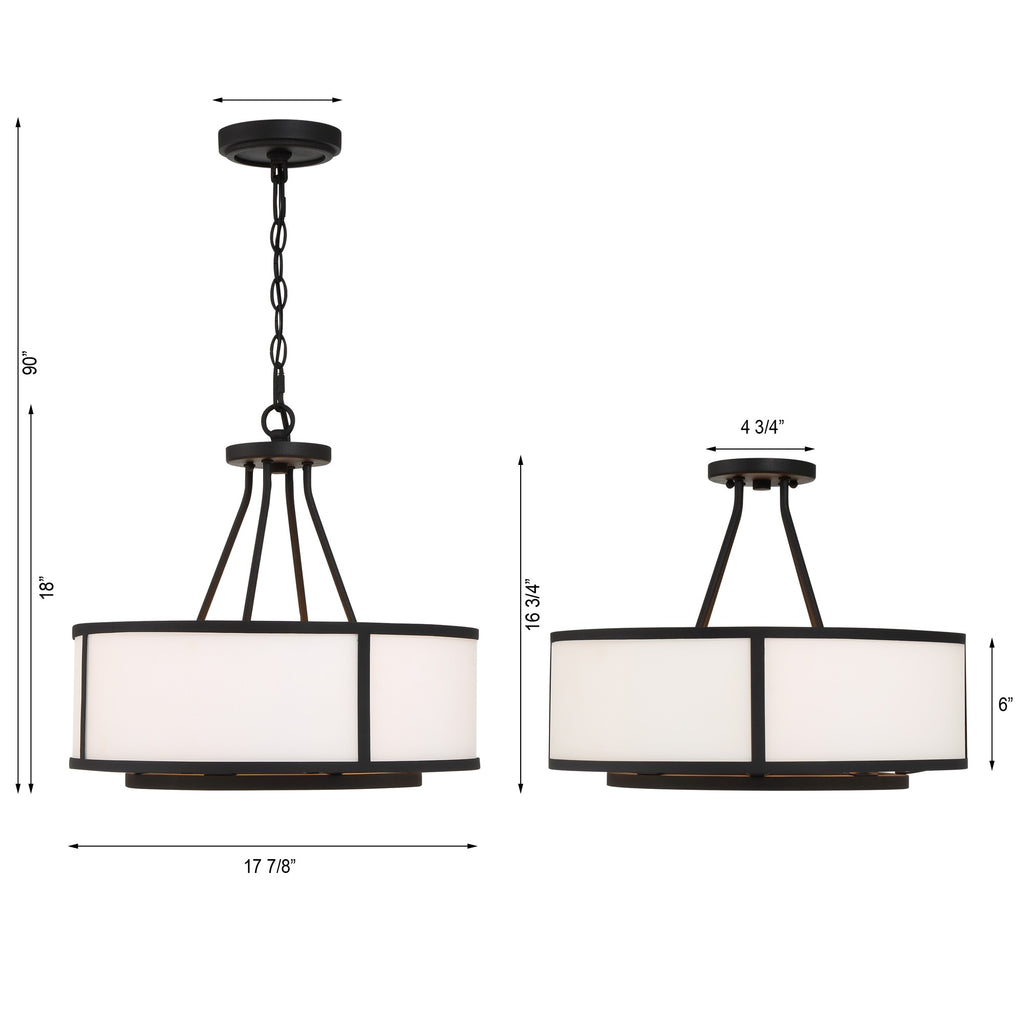 ##Antique Hardware## Bryant 4 Light Black Forged Semi Flush Mount
