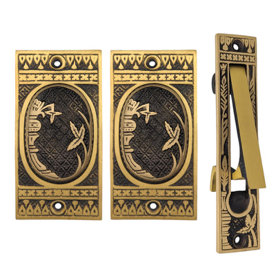 ##Antique Hardware## Broken Leaf Pattern Pocket Door Set (Several Finishes Available)