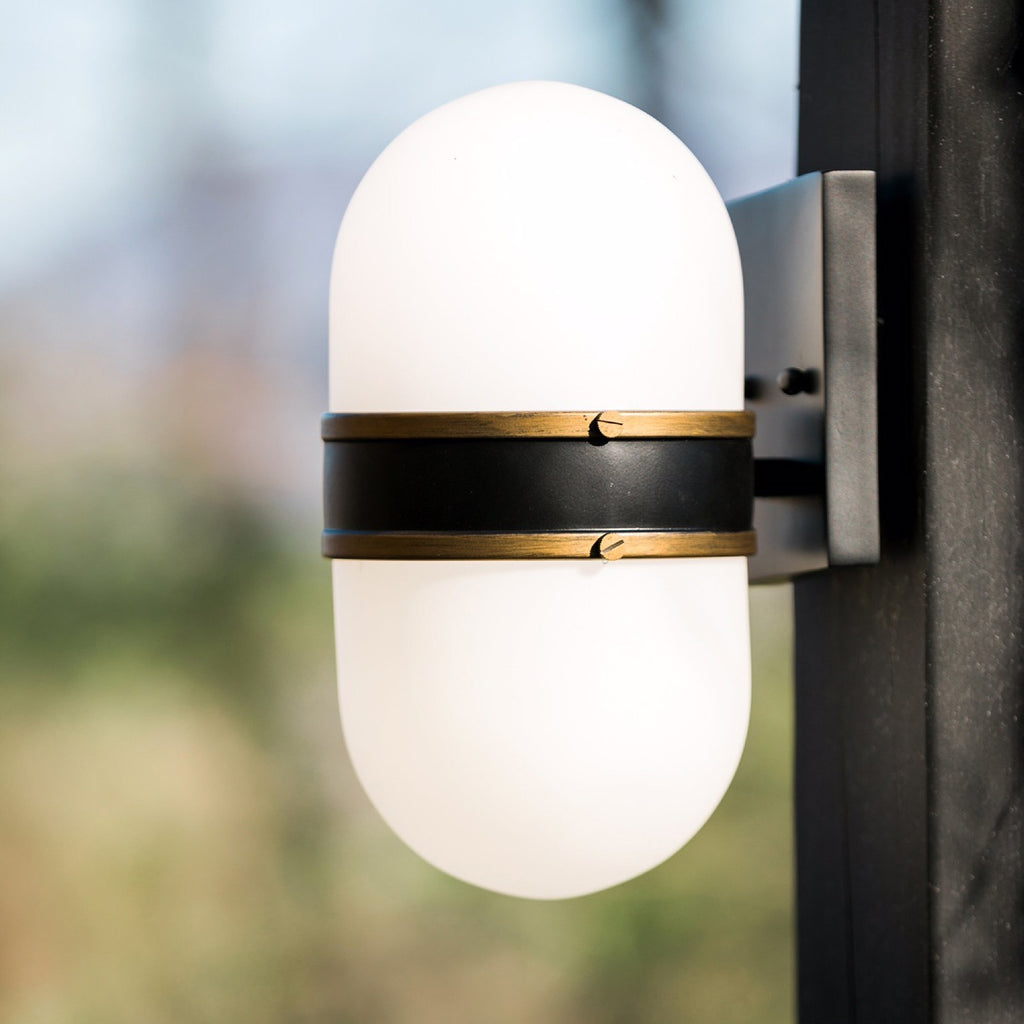 ##Antique Hardware## Brian Patrick Flynn Capsule 1 Light Matte Black + Textured Gold Outdoor Sconce