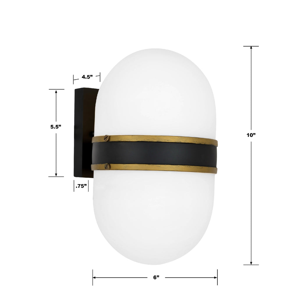 ##Antique Hardware## Brian Patrick Flynn Capsule 1 Light Matte Black + Textured Gold Outdoor Sconce