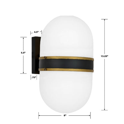 ##Antique Hardware## Brian Patrick Flynn Capsule 2 Light Matte Black + Textured Gold Outdoor Sconce