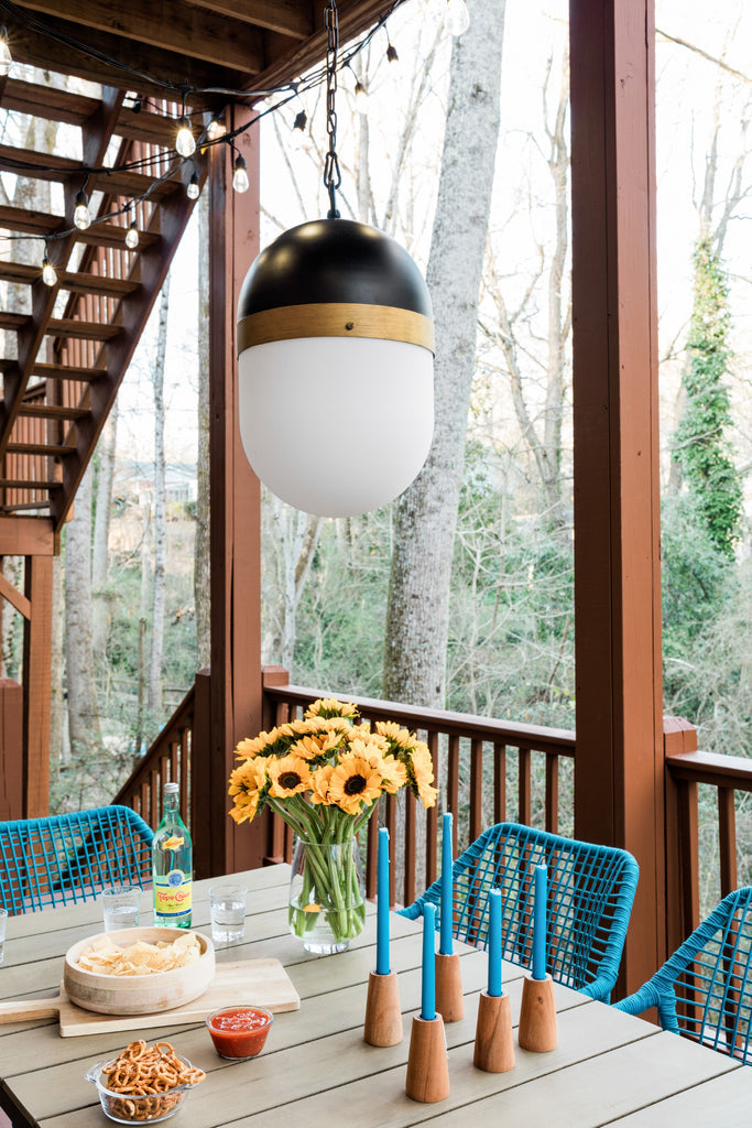 ##Antique Hardware## Brian Patrick Flynn Capsule 3 Light Matte Black + Textured Gold Outdoor Pendant