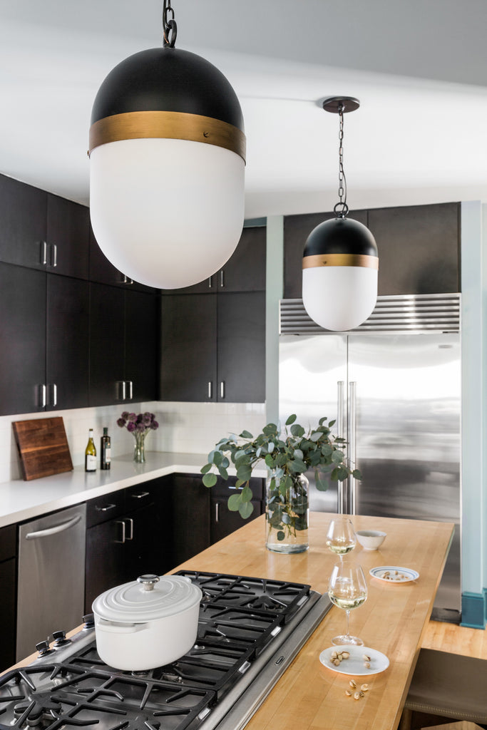 ##Antique Hardware## Brian Patrick Flynn Capsule 3 Light Matte Black + Textured Gold Outdoor Pendant
