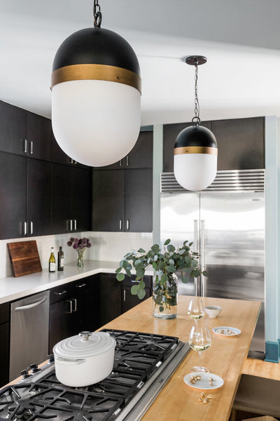 ##Antique Hardware## Brian Patrick Flynn Capsule 3 Light Matte Black + Textured Gold Outdoor Pendant