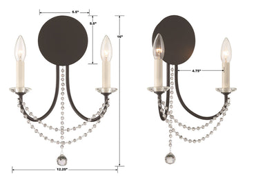 Antique Hardware Delilah 2 Light Matte Black Sconce Wall Sconce