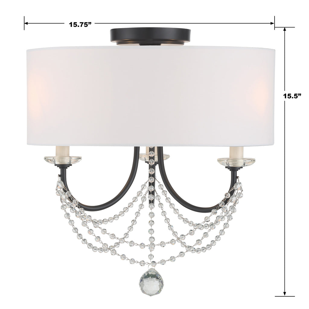 Antique Hardware Delilah 3 Light Matte Black Semi Flush Mount Semi Flush