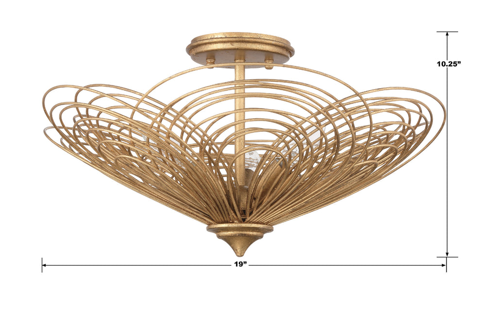 ##Antique Hardware## Doral 3 Light Renaissance Gold Semi Flush Mount