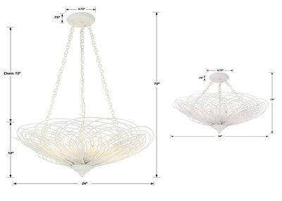 ##Antique Hardware## Doral 6 Light Matte White Semi Flush Mount