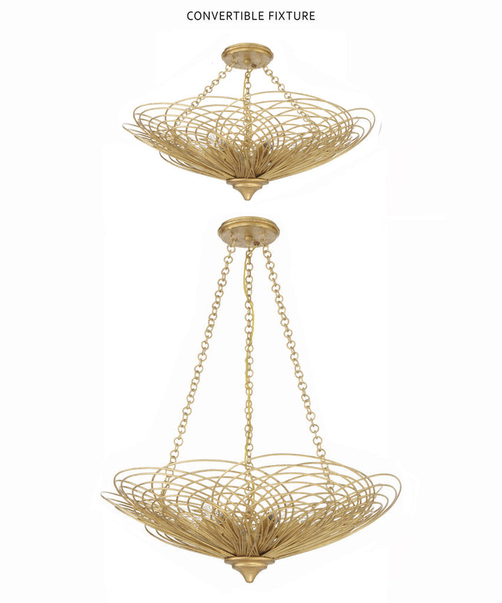 ##Antique Hardware## Doral 6 Light Renaissance Gold Semi Flush Mount