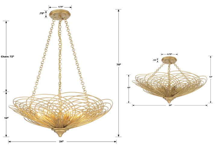 ##Antique Hardware## Doral 6 Light Renaissance Gold Semi Flush Mount