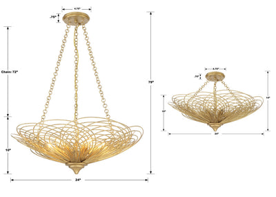 ##Antique Hardware## Doral 6 Light Renaissance Gold Semi Flush Mount