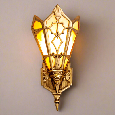 Antique Hardware 14 Inch Art Deco Stained Glass Shade Amber Wall Sconce ART DECO LIGHTING