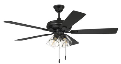 ##Antique Hardware## 52" Eos Clear 4 Light in Flat Black w/ Flat Black/Greywood Blades