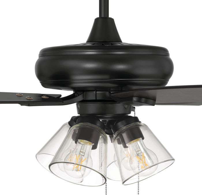##Antique Hardware## 52" Eos Clear 4 Light in Flat Black w/ Flat Black/Greywood Blades
