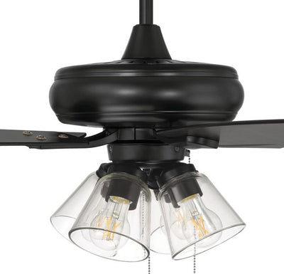 ##Antique Hardware## 52" Eos Clear 4 Light in Flat Black w/ Flat Black/Greywood Blades