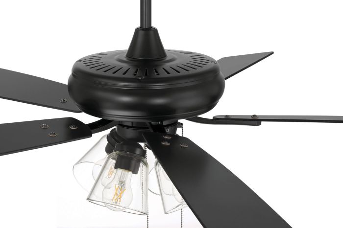 ##Antique Hardware## 52" Eos Clear 4 Light in Flat Black w/ Flat Black/Greywood Blades