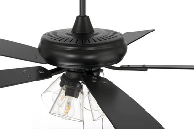 ##Antique Hardware## 52" Eos Clear 4 Light in Flat Black w/ Flat Black/Greywood Blades